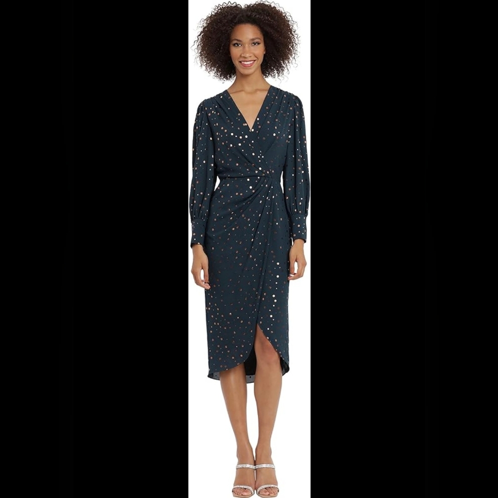 Maggy London Foil Dot Green Wrap Dress NWT - 6
